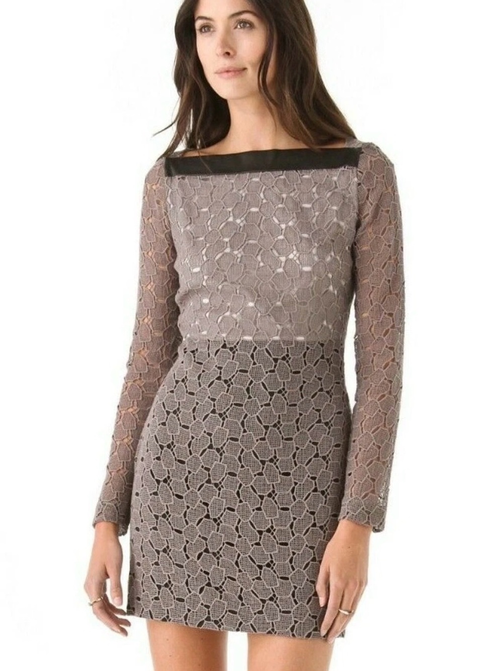 Diane von Furstenberg Sarita Pebble Lace Leather-Trim Dress - Size 6